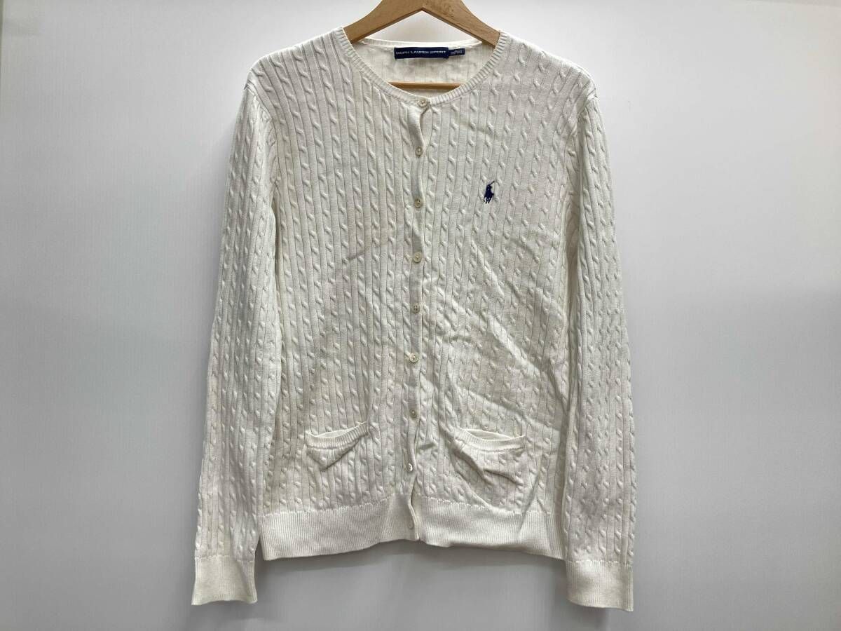 RALPH LAUREN SPORT ラルフローレン ケーブルニットカーディガン コットン サイズL ホワイト 白 春秋 7,250円
