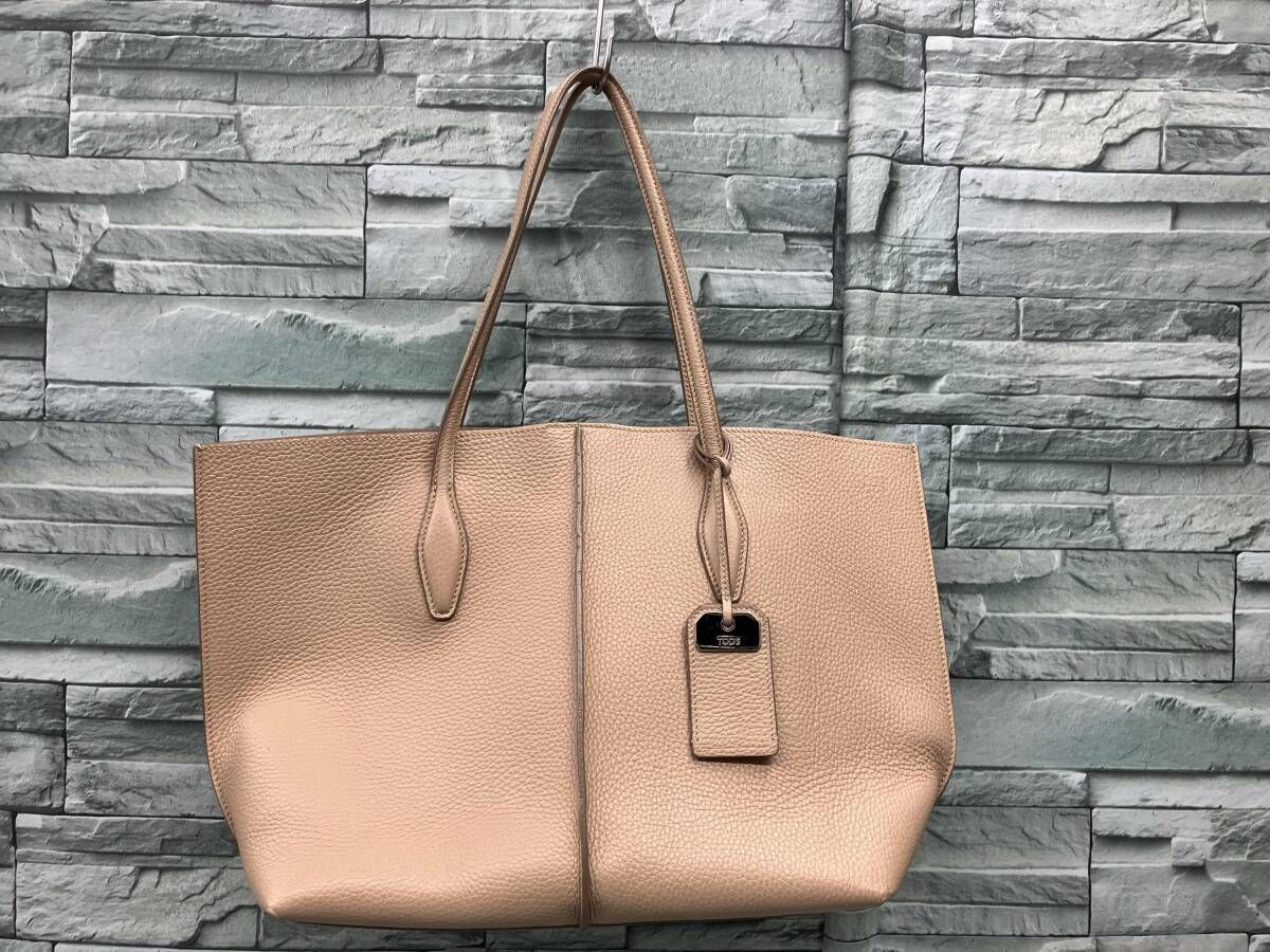 TOD’S/トートバッグ/ベージュ/レザー/無地/4A 40/通年