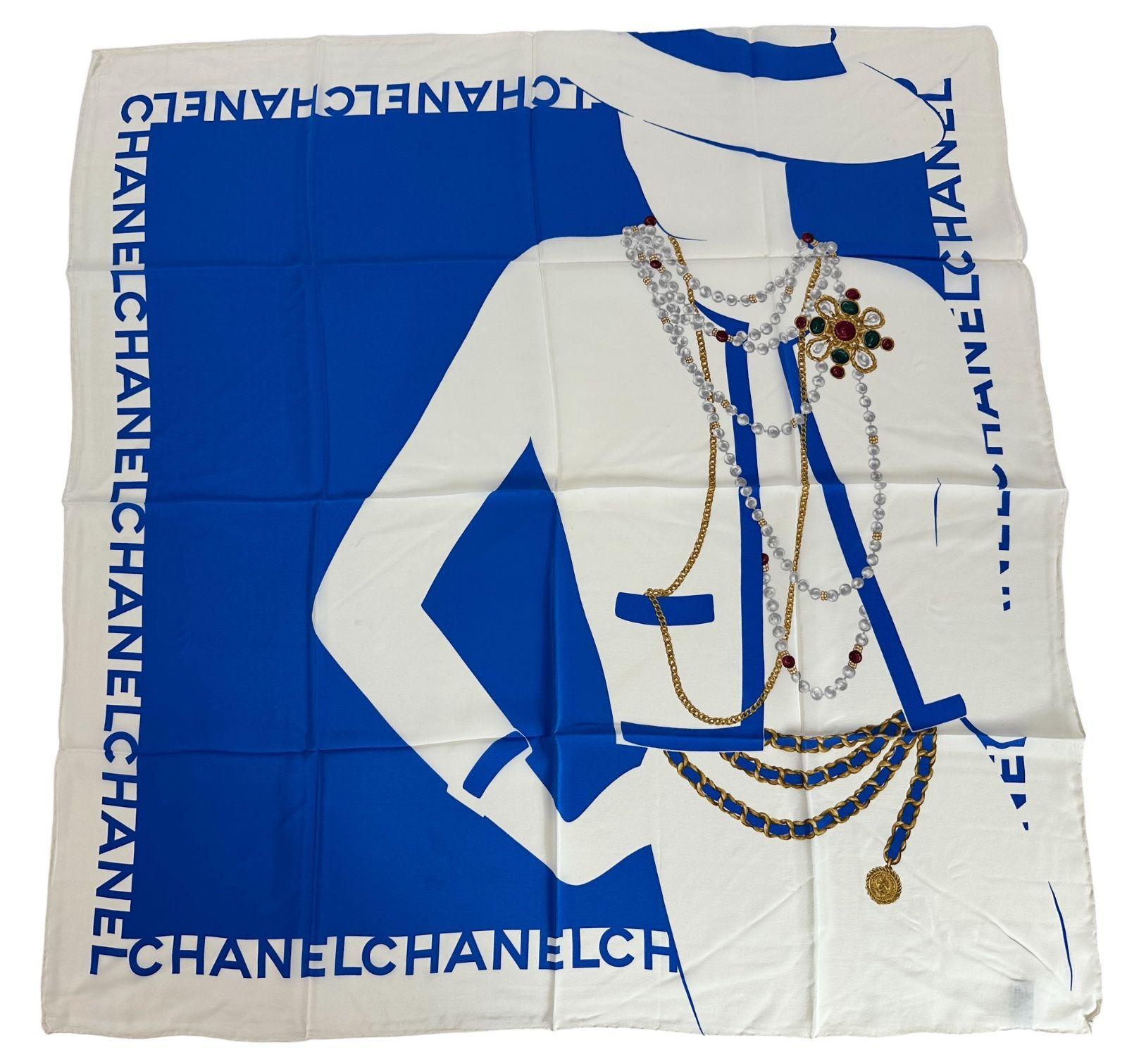 CHANEL シャネル マドモアゼル ジュエリーモチーフ 大判 シルク スカーフ 9,600円