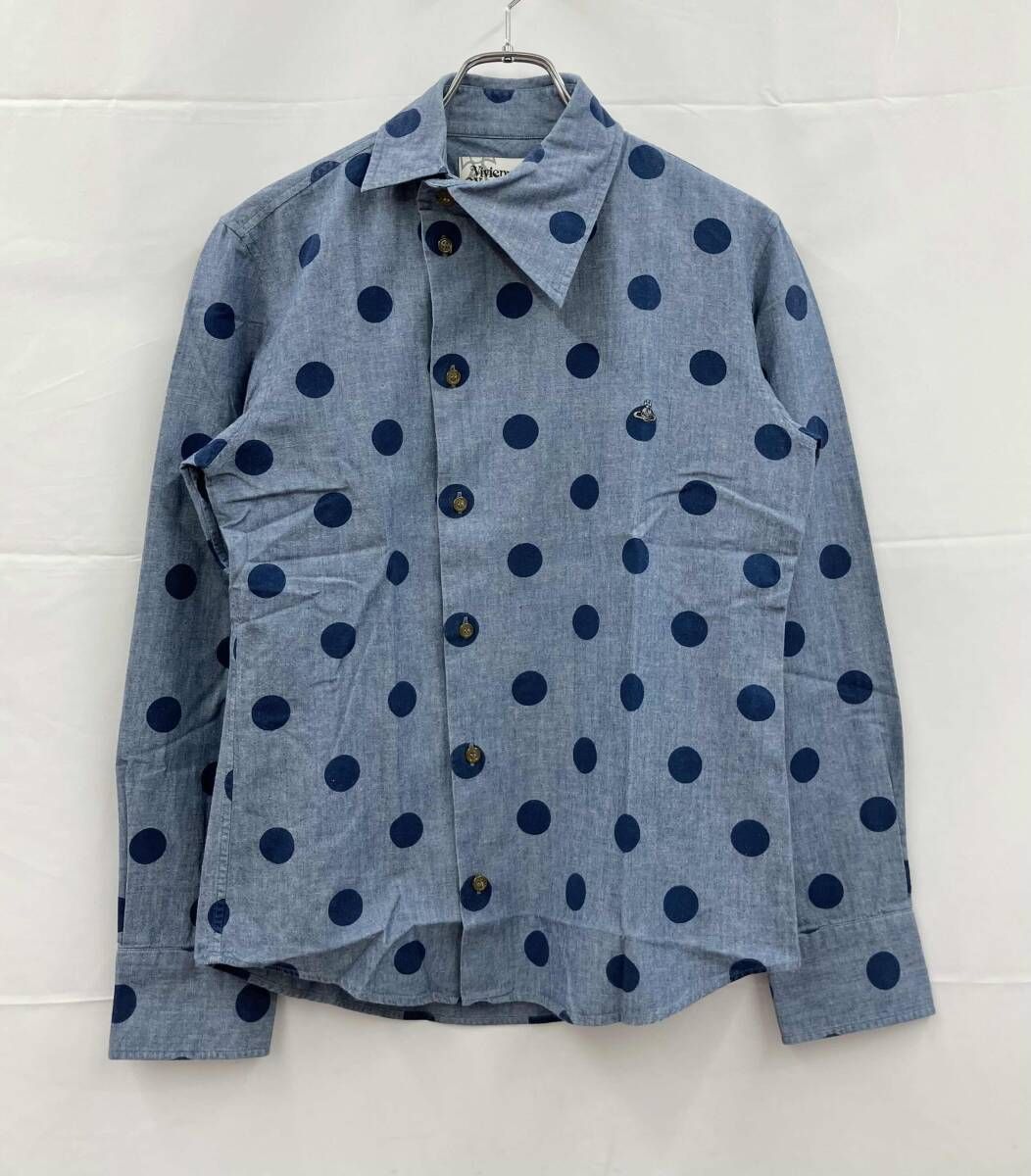 VIVIENNE WESTWOOD MAN ヴィヴィアンウエストウッドマン 長袖シャツ アシンメトリードットシャツ 綿100% 日本製 サイズ46 ブルー 通年