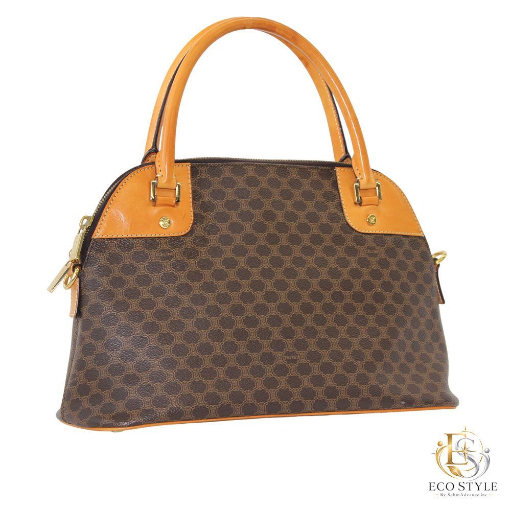 CELINE　セリーヌ　マカダム柄　PVCレザー　ハンドル本革　ハンドバッグ（中古品C　00007-）