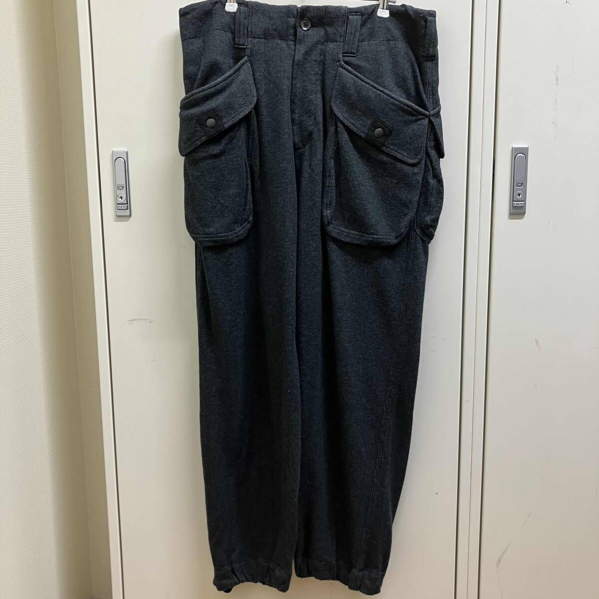 08s archive YOHJI YAMAMOTO POUR HOMEビッグポケットストライプパンツ HM-P18-088 サイズ2 グレー ヨウジヤマモトプールオム