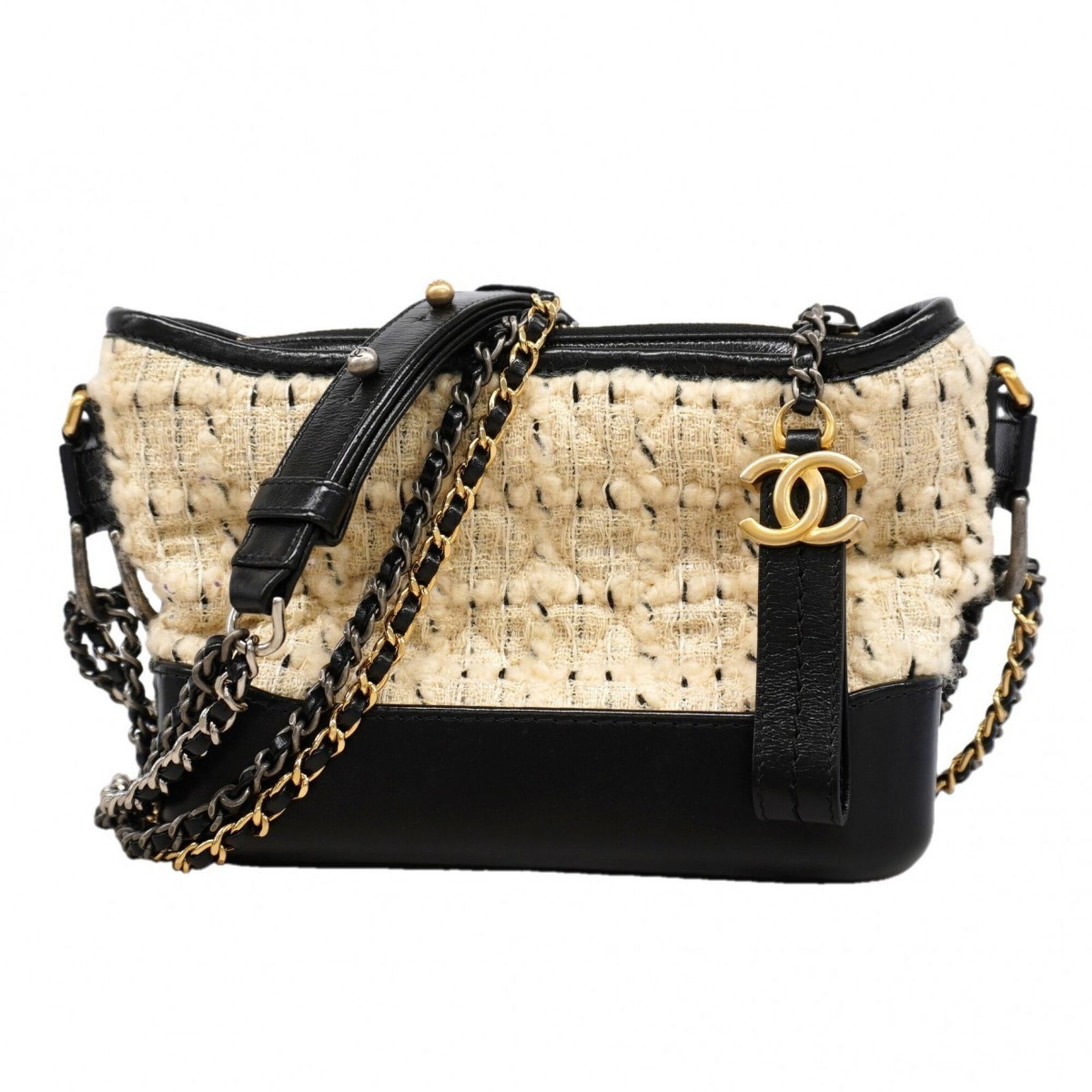 シャネル(Chanel) シャネル ショルダーバッグ チェーンショルダー ガブリエルドゥ ツイード ベージュ ブラック ゴールド レディース OP014780