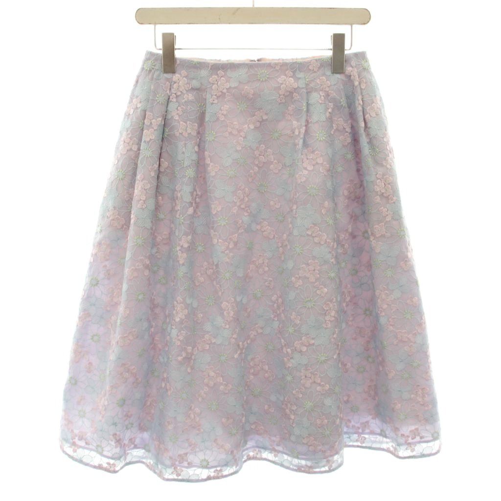 トッカ TOCCA 24SS MY ONLY COLLECTION FLORA スカート フレアスカート ひざ丈 フラワー刺繍 4 水色 ライトブルー ピンク SKTOCM0211 /HN