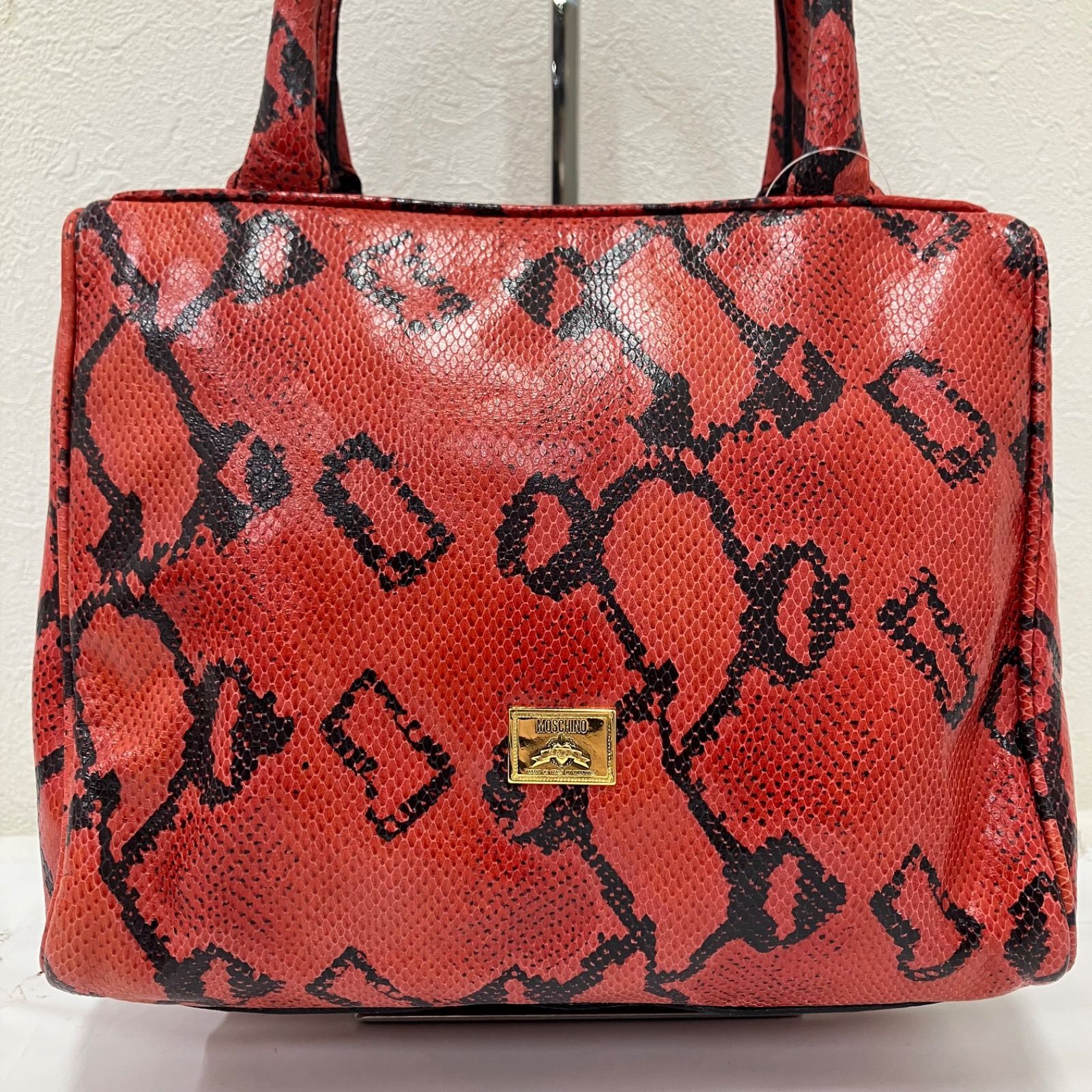 6391 MOSCHINO モスキーノ ハンドバッグ パイソン柄 アニマル レッド系 