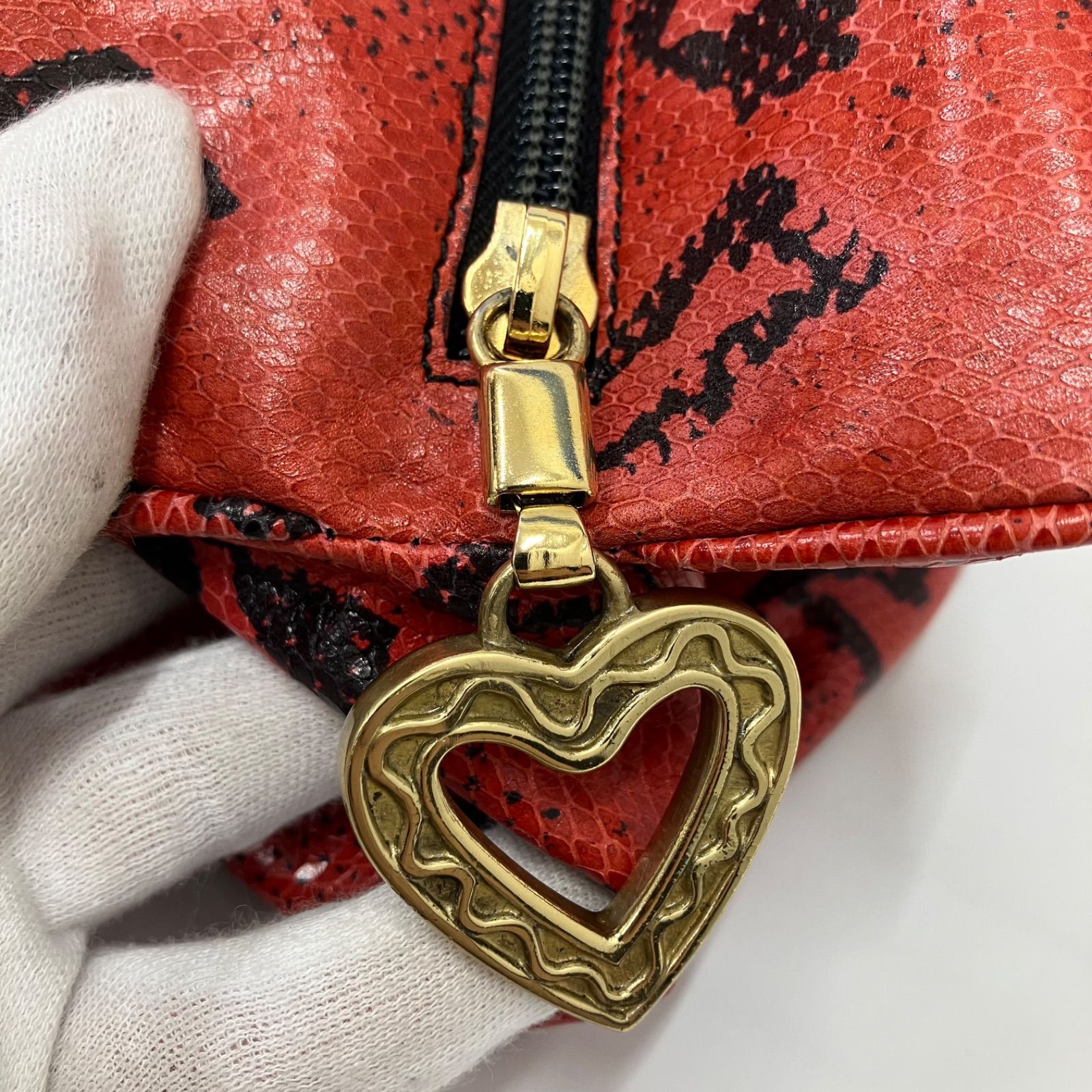 6391 MOSCHINO モスキーノ ハンドバッグ パイソン柄 アニマル レッド系 