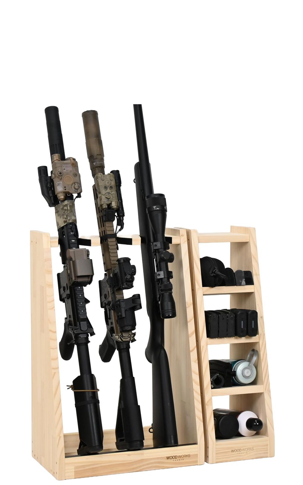 msWOOD WORKS 日本製 ライフルスタンド 3丁掛 + マガジンラックセット (ナチュラル)R3N+