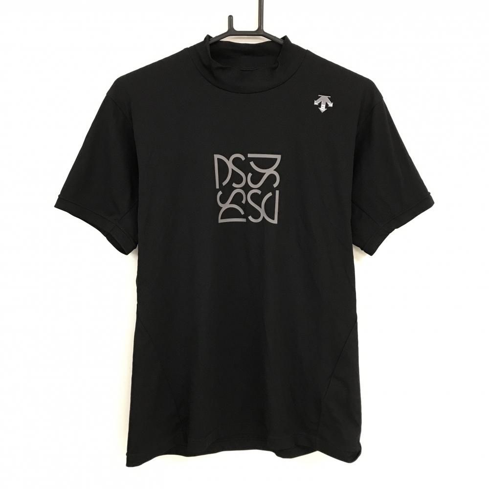 超美品】デサントゴルフ 半袖ハイネックシャツ 黒×グレー フロントロゴ