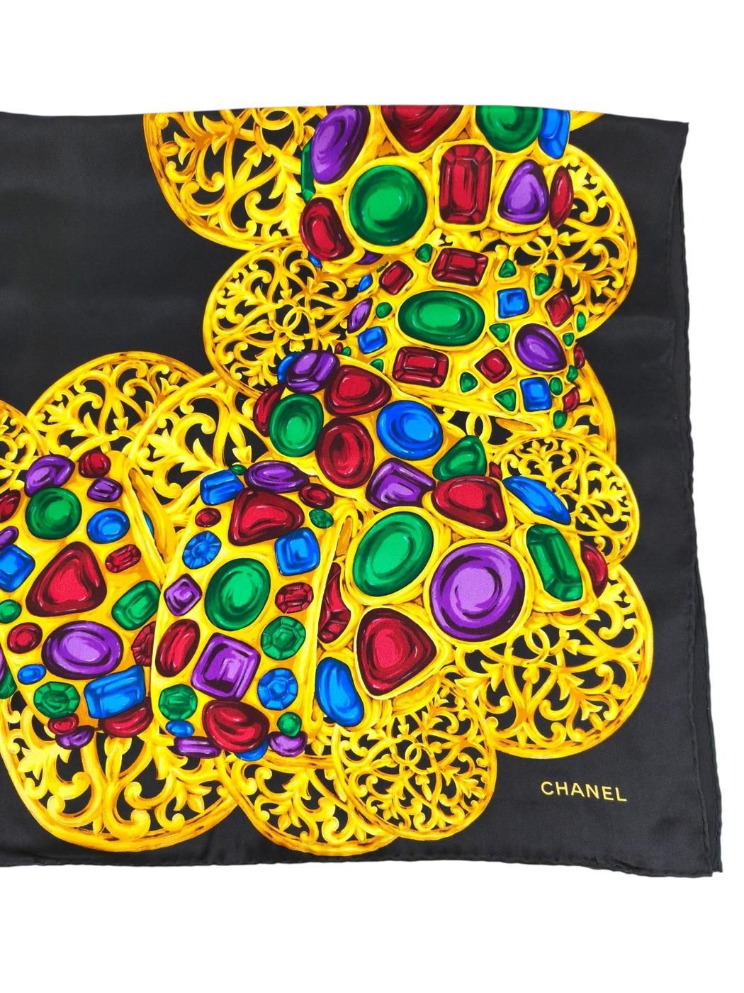 CHANEL シャネル 宝石柄 ヴィンテージジュエル スカーフ ブラック