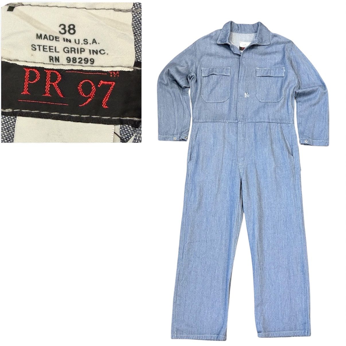 オールインワン　作業服 USA製】PR97 ワーク つなぎ オールインワン 水色 38 M相当 古着 - メルカリ