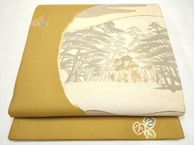 平和屋着物●西陣　おぐら謹製　六通柄袋帯　人物風景文　証紙付き　正絹　逸品　CABK5988hy