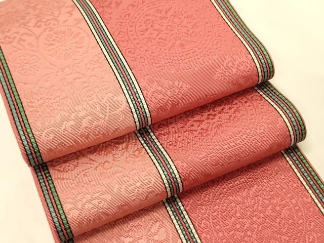 平和屋着物●本場筑前博多織　半幅帯　花唐草間道　正絹　逸品　CABK6054ak 15,600円