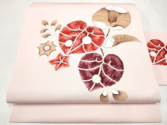 平和屋着物●塩瀬　九寸名古屋帯　手描き　辻が花　正絹　逸品　CABL0822hy
