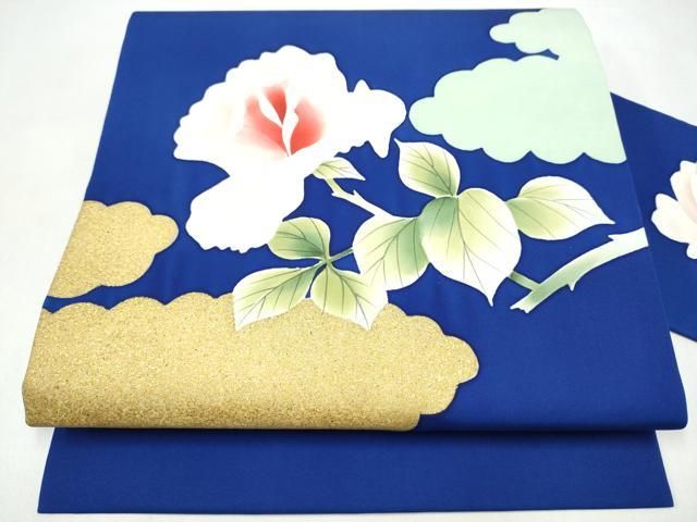 平和屋着物●塩瀬　九寸名古屋帯　手描き　枝椿　金彩　正絹　逸品　CABL0823hy