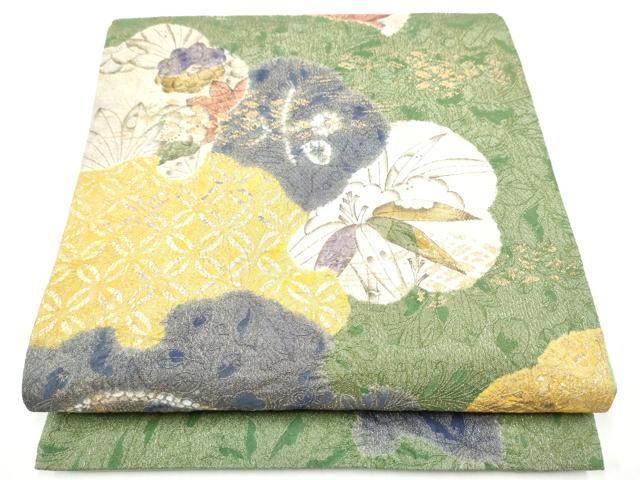 平和屋着物●太鼓柄袋帯　絞り　辻が花　金彩　金通し地　正絹　逸品　CABL0846hy 19,500円