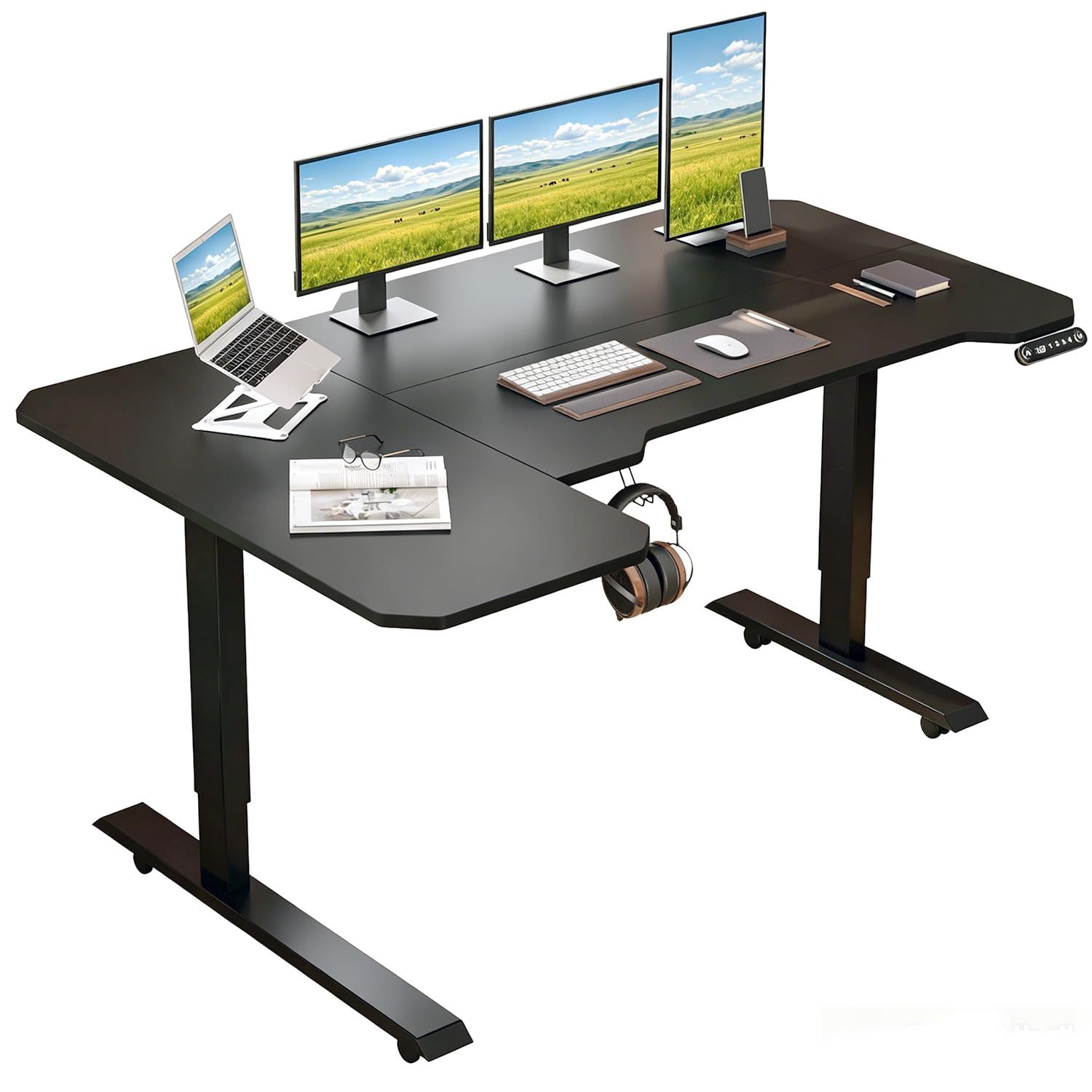 昇降デスク L字 スタンディングデスク Radlove 電動昇降式パソコンデスク 幅150cm*奥行100cm ゲーミングデスク 机 コーナー 高さ 69~115CM メモリー機能付き オフィス ワークテーブル 食事 学習/オフィス 勉強机 耐荷重80? ｍａ