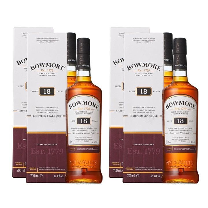 BOWMORE 18年 700ml 4本セット ボウモア 18年 シングルモルト 4本セット 外箱付 - メルカリ