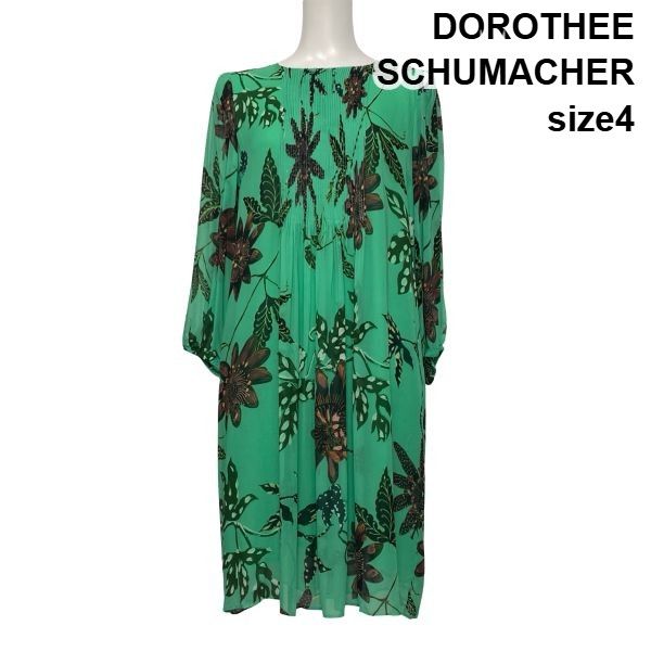 ◆ ドロシーシューマッハ DOROTHEE SCHUMACHER ミモレ丈ワンピース サックドレス 長袖 シアー グリーン 4 L 11号 レディース S6I254