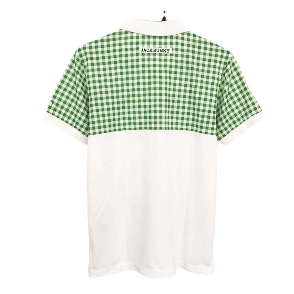 ジャックバニー 半袖ポロシャツ 白×グリーン 上部チェック メンズ 4(M