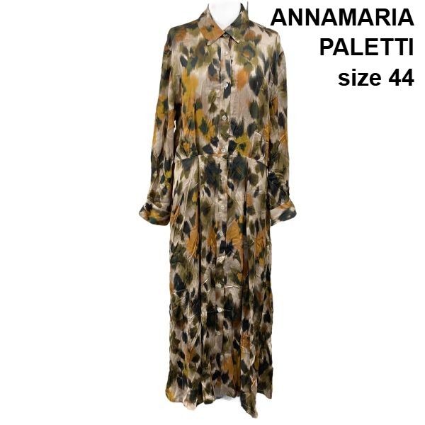 ◆ アンナマリアパレッティ ANNAMARIAPALETTI シャツワンピース 長袖 タック入り アート柄 マキシ丈 44 L～XL 11-13号 レディース S6I216