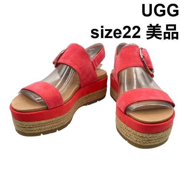 美品 アグ UGG 厚底サンダル エスパドリーユ エイプリル バックストラップ 丸型バックル ピンク系 スエード 22 22cm レディース 6D454 10,138円