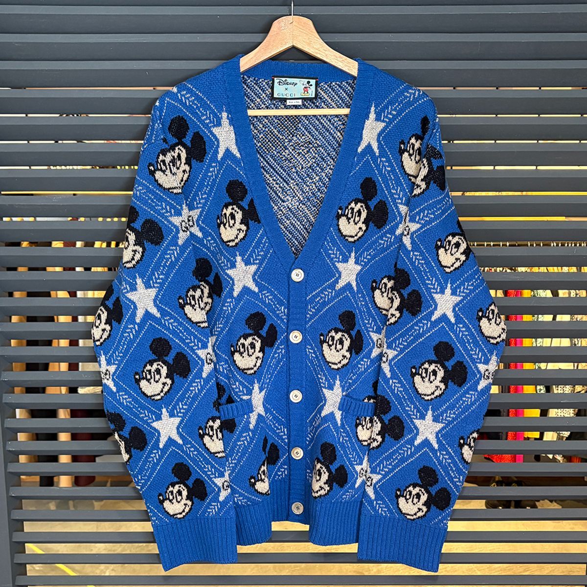 超美品 グッチ ディズニー コラボ ミッキーマウス カーディガン ブルー ウール XXL 601565 15614