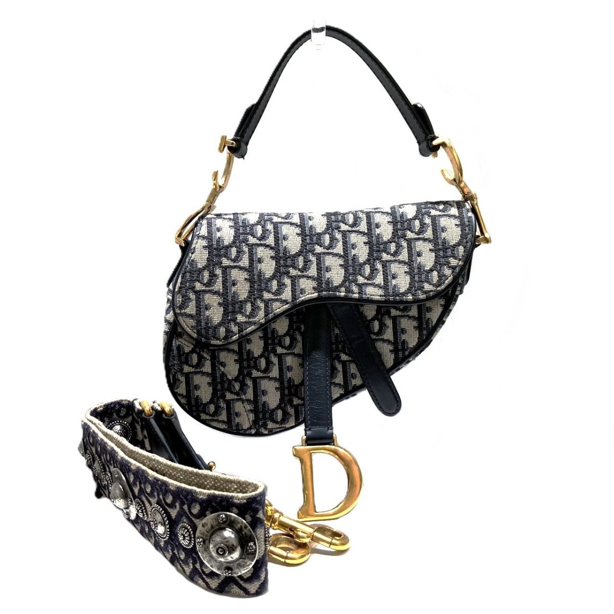 クリスチャンディオール Christian Dior 2WAY サドルバッグ オブリーク ハンドバッグ 綿・コットン レザー レディース