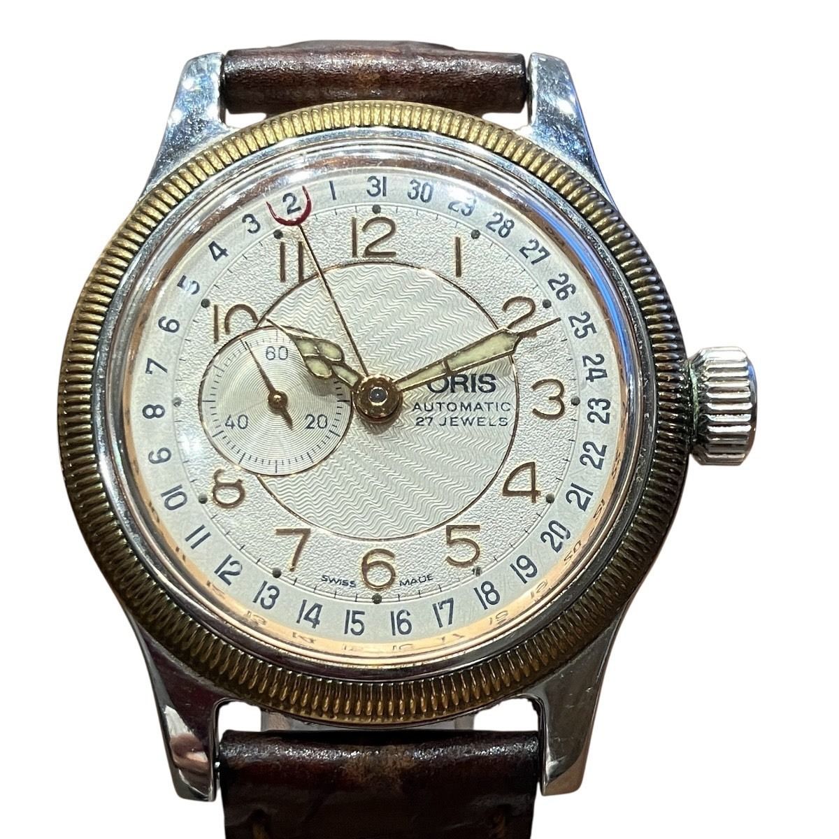 オリス ORIS 腕時計 総重量約48.8g SS 本革 自動巻き シルバー文字盤 7462 ボーイズ