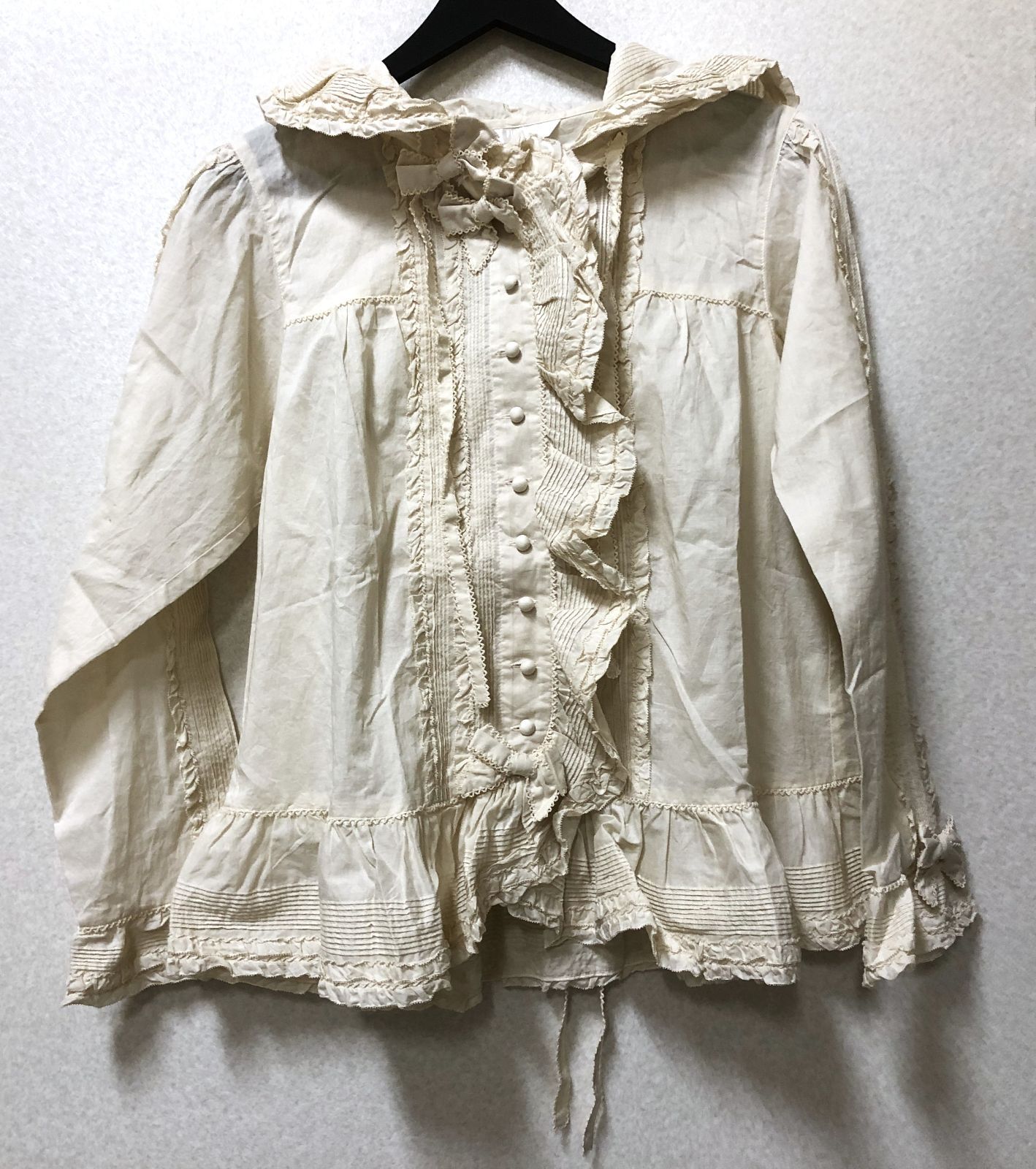 D957 PINKHOUSE ピンクハウス 生成り ピコフリル フード ブラウス タグ