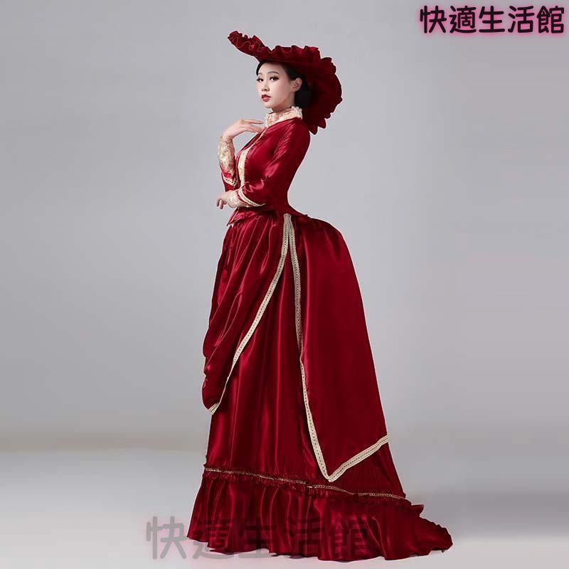 人気 ヨーロッパ風 宮廷ドレス 中世貴族風ビクトリア時代 ワインレッド 上着+スカート+帽 現代劇演出 撮影用お姫様ドレス サイズ指定 パニエ追加可 lf728
