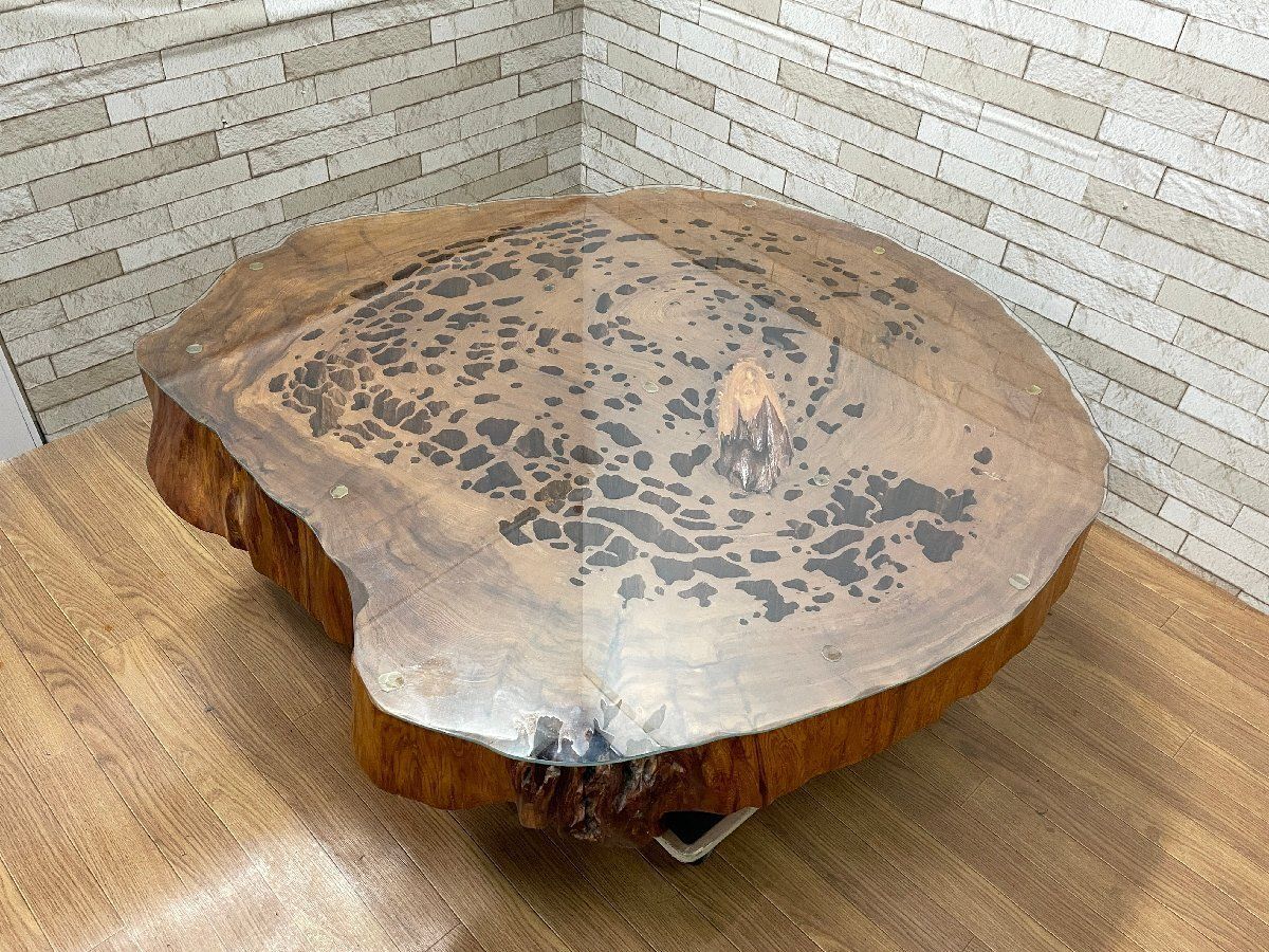 ○希少 屋久杉 一枚板 輪切りセンターテーブル 厚み11cm 125×115cm 座