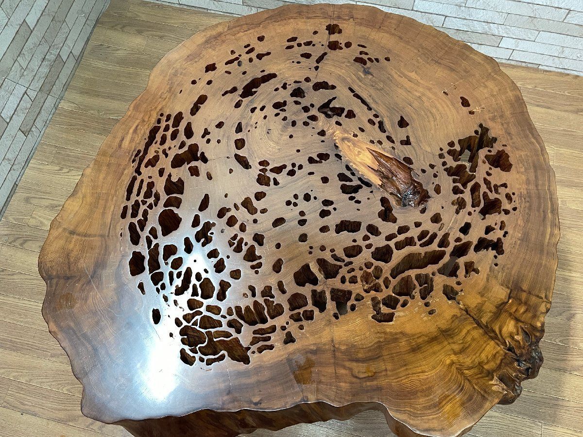○希少 屋久杉 一枚板 輪切りセンターテーブル 厚み11cm 125×115cm 座