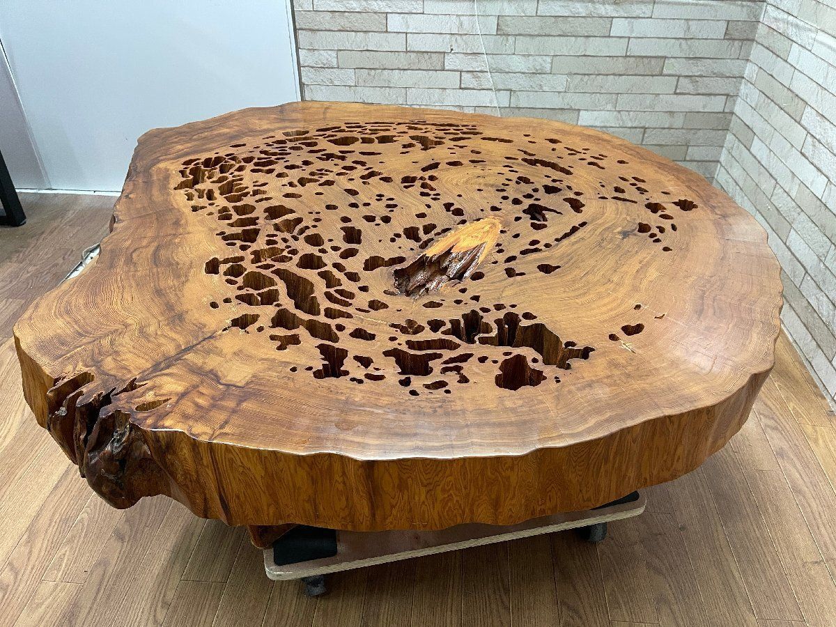 ○希少 屋久杉 一枚板 輪切りセンターテーブル 厚み11cm 125×115cm 座