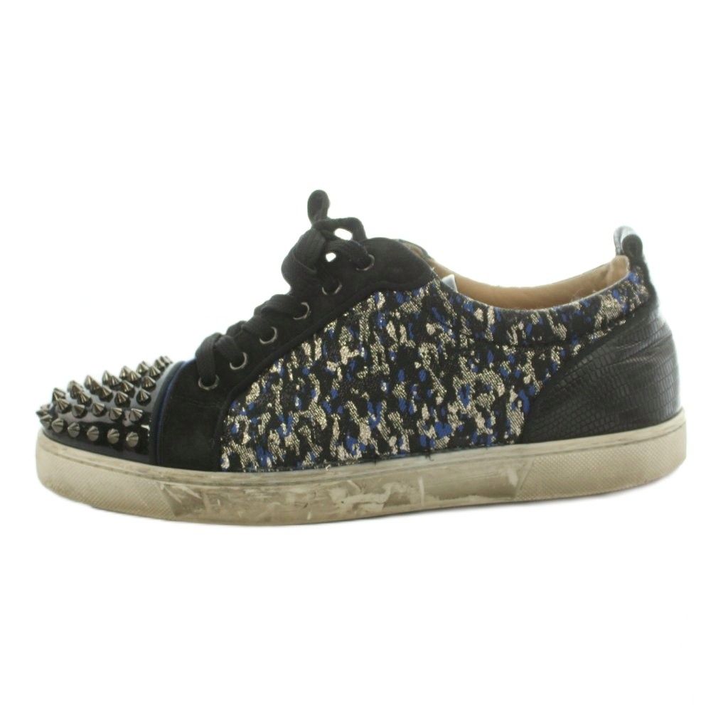 クリスチャンルブタン Christian louboutin スタッズスニーカー ローカット シューズ 42 27.0cm 黒 ブラック 青 ブルー シルバーカラー /MI ■GY62