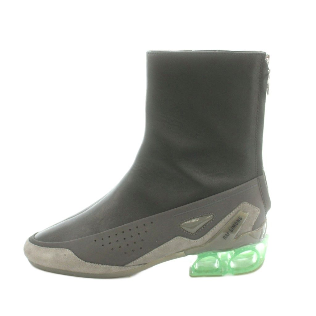 ラフシモンズ RAF SIMONS CYCLOID 4 RUNNERブーツ ショート レザー 43 27.5-28.0cm 黒 ブラック 緑 グリーン /MI ■GY62