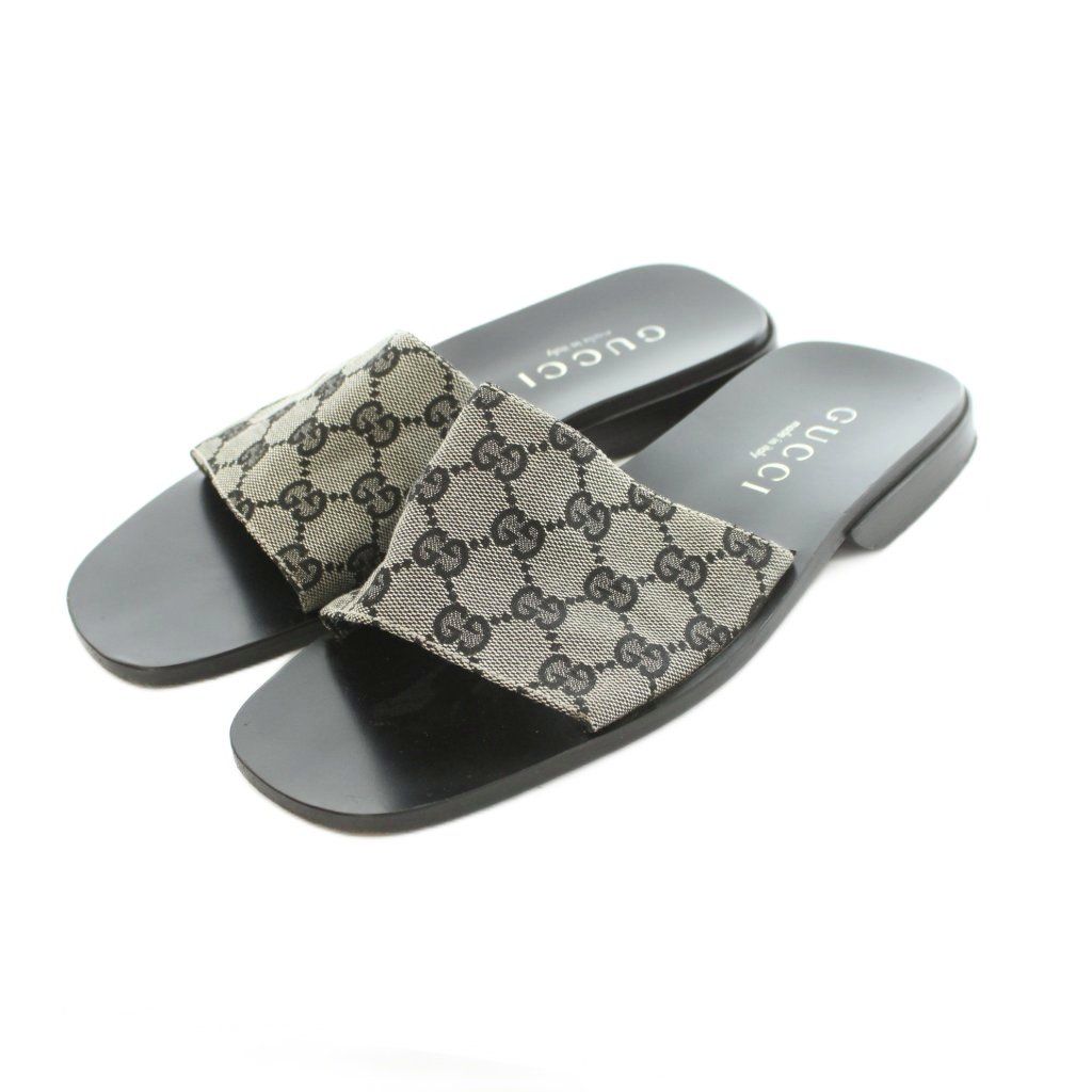 グッチ GUCCI GGキャンバス スライドサンダル 40 25.0cm 黒 ブラック /MI ■GY62