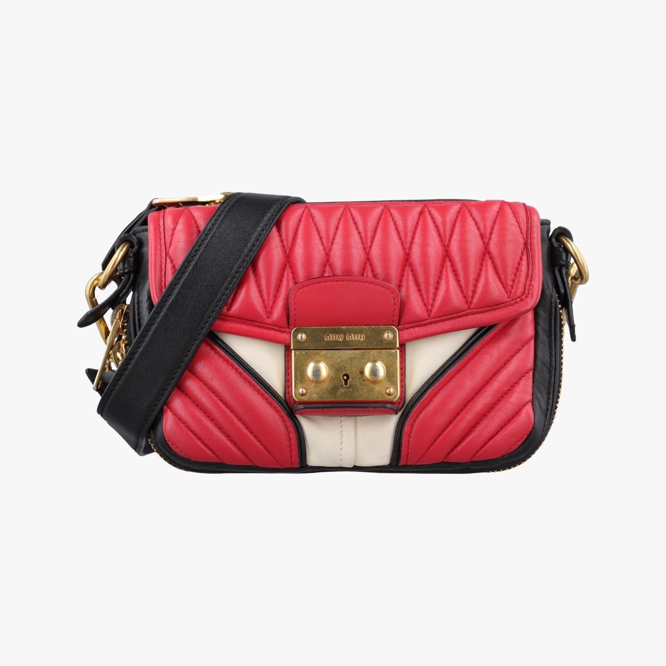 ミュウミュウMiu Miuナッパ バイカー レッド × ブラック レザー 5BD062 194/A
