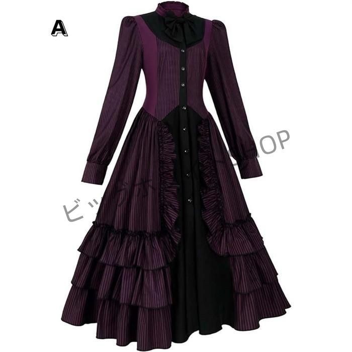 ロリータ ワンピース単品 クラロリ ゴスロリ 長袖 袖付き Aライン Lolita リボン フリル裾 クリスマス レディース コスチューム 衣装 かわいい 仮装