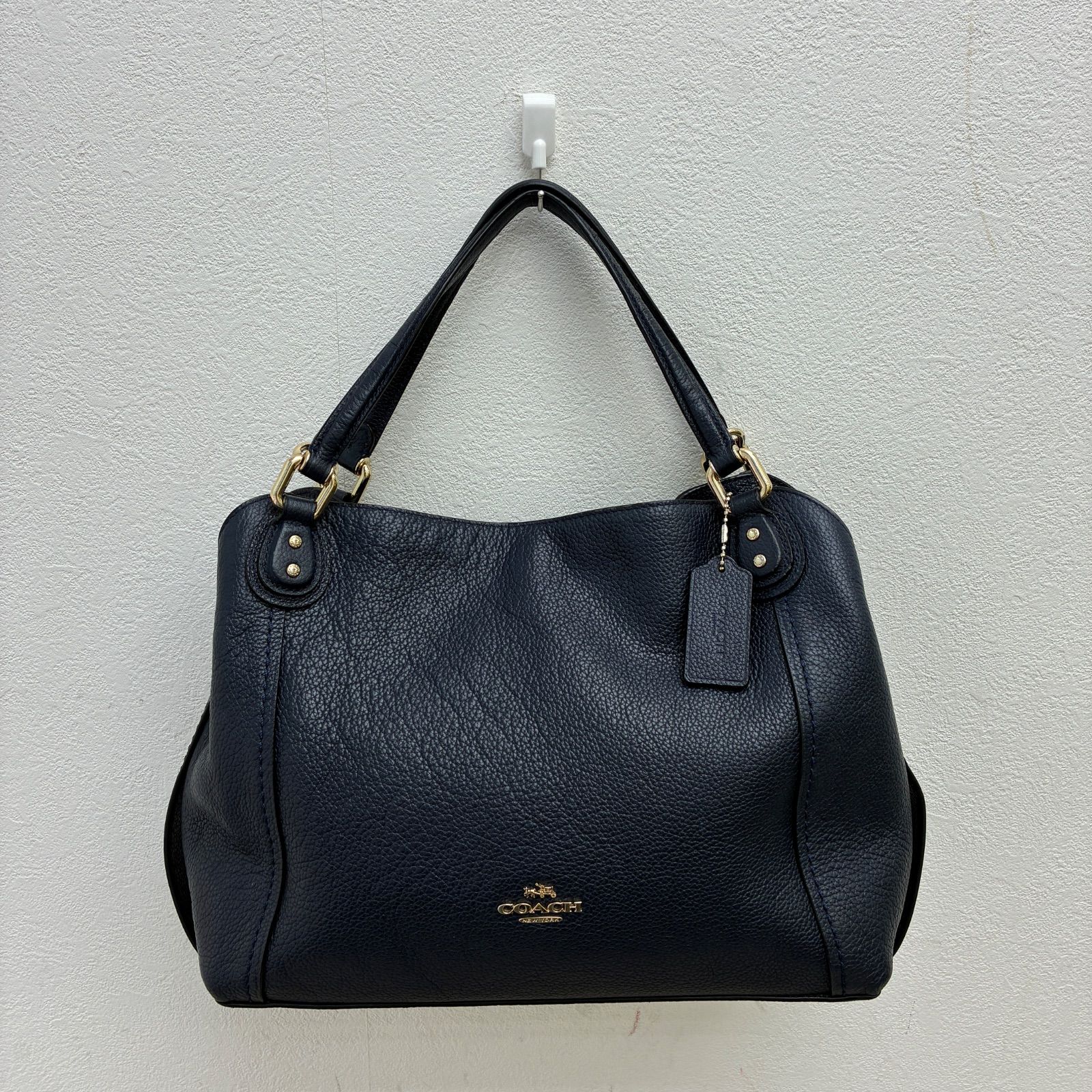 【HQ-44】COACH　コーチ　レザー　イーディー　ハンドバッグ　ネイビー
