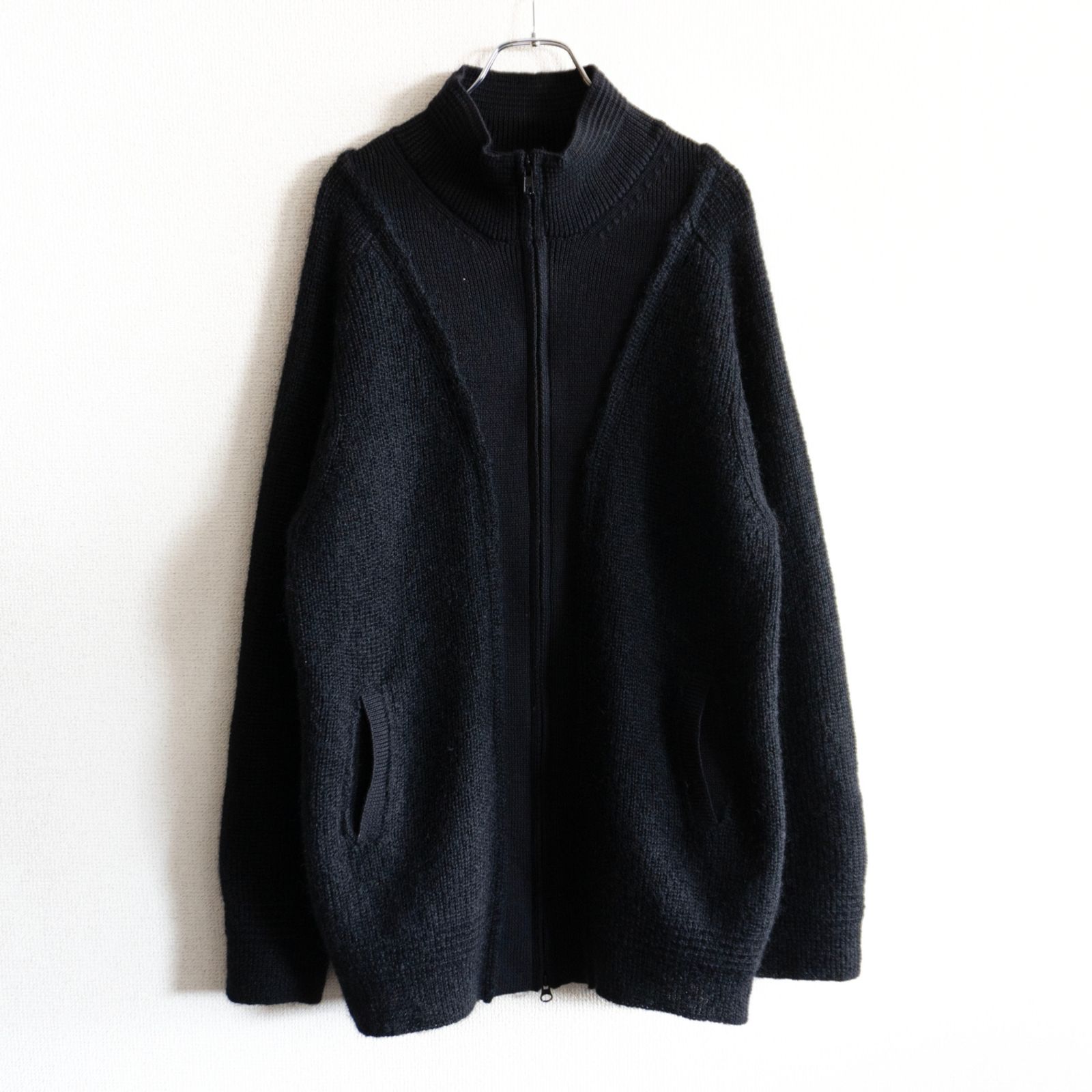 【美品】Yohji Yamamoto POUR HOMME【ジップアップ ニット ジャケット】3 ブラック ヨウジヤマモト プールオム 26070459