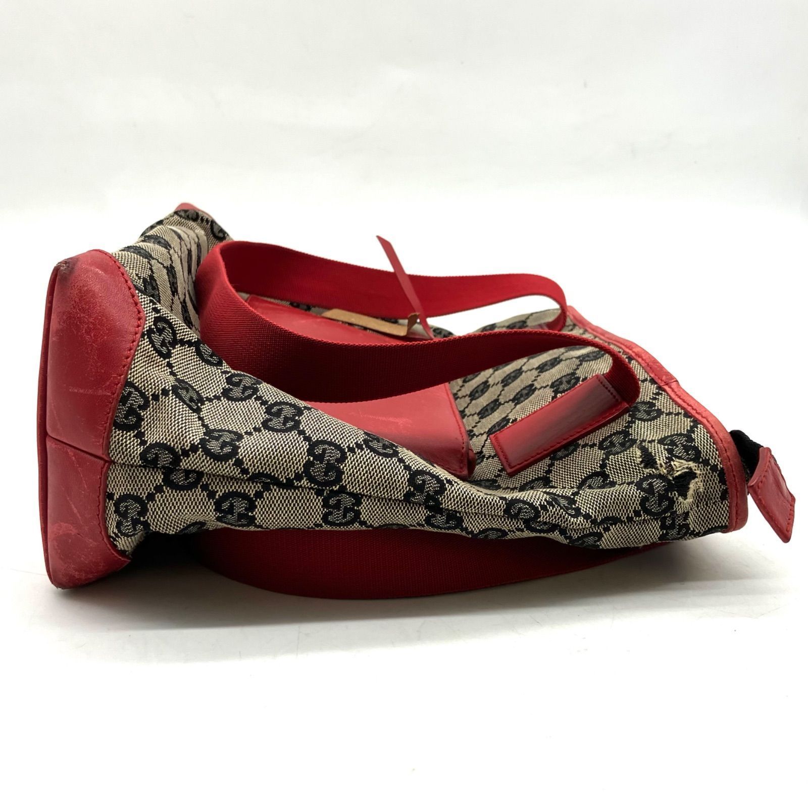 FA579【お買い得】GUCCI トートバッグ GGキャンバス 赤レザーポケット