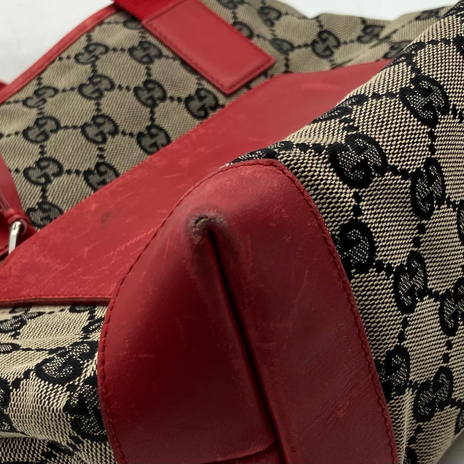 FA579【お買い得】GUCCI トートバッグ GGキャンバス 赤レザーポケット