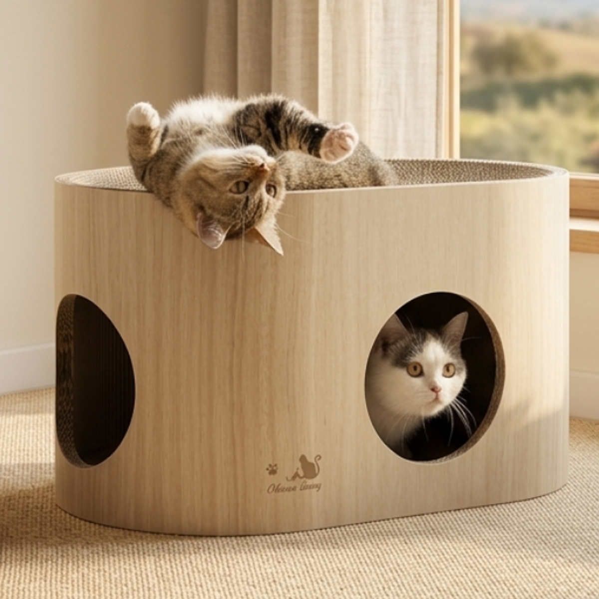 キャットハウス 爪とぎ付き にゃんこドームハウス （ 爪研ぎ つめとぎ 猫用 爪とぎハウス ダンボール ストレス解消 遊び おもちゃ かわいい 爪磨き ガリガリ 長持ち ハウス 寝床 ねこ 猫用品 ペット用品 おしゃれ )