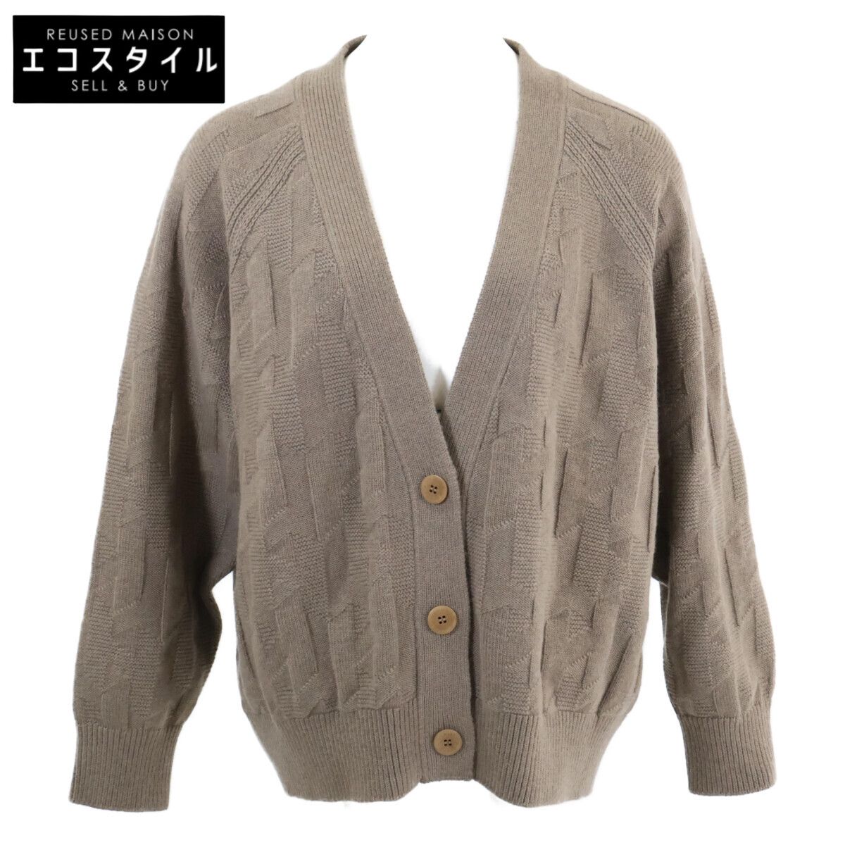 HERMES　エルメス　【美品/国内正規】2707D3 カレッジH ジャガード ニットカーディガン　40