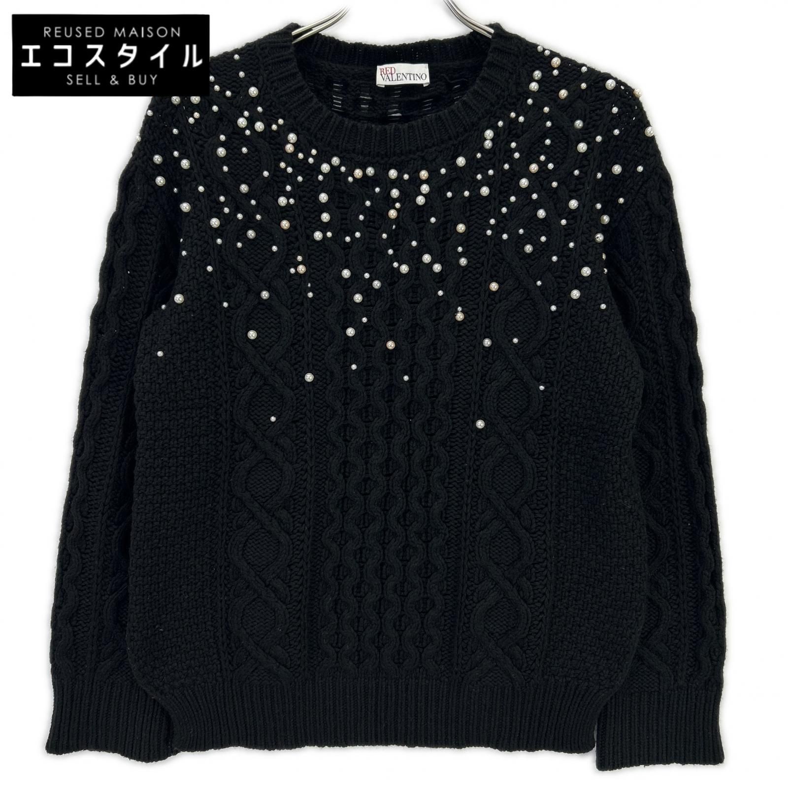 RED VALENTINO　レッドヴァレンチノ　ブラック レースカラー ニットワンピース　S