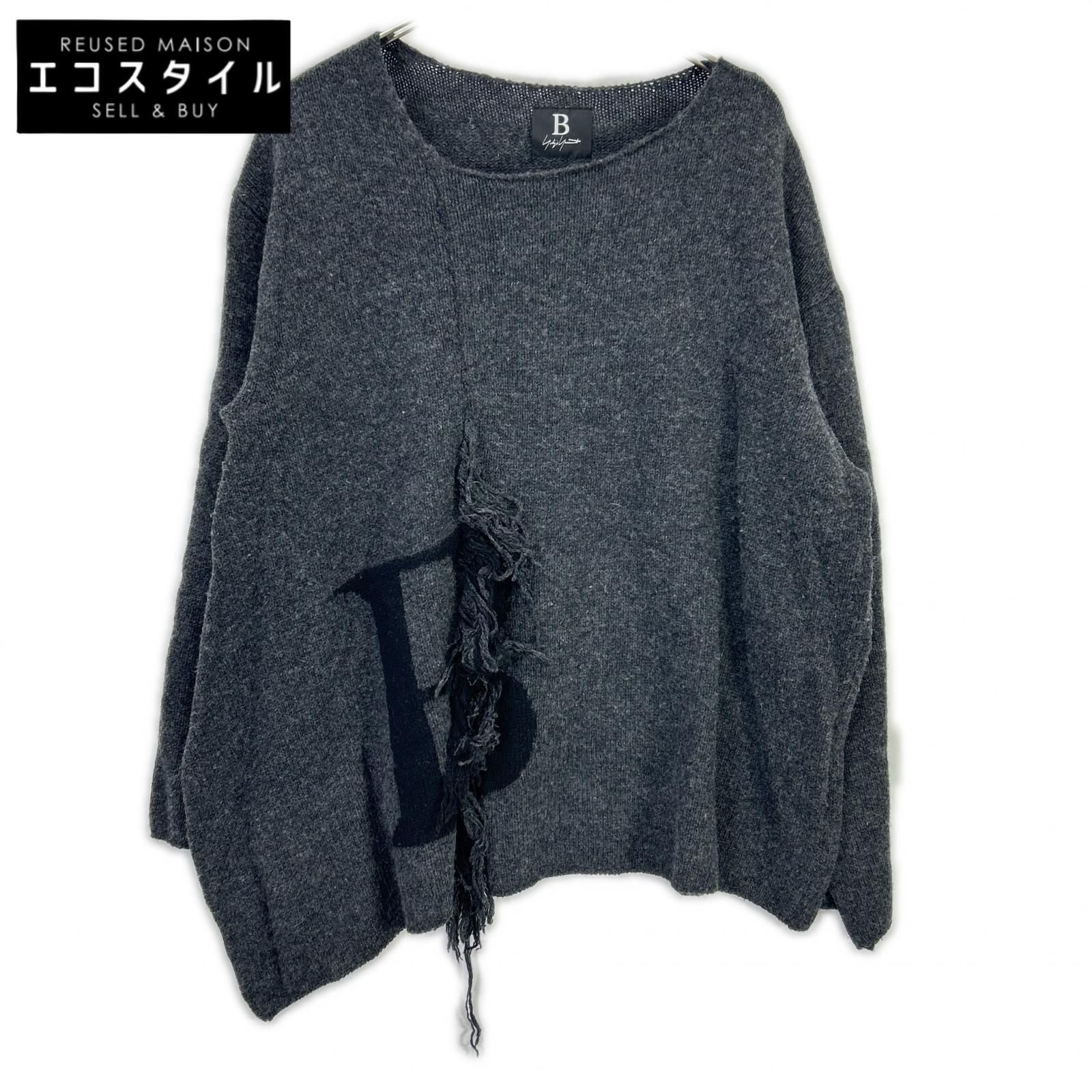 B Yohji Yamamoto　ビーヨウジヤマモト　NC-K55-194 グレー ウール混 Bデザイン フレアニット　2