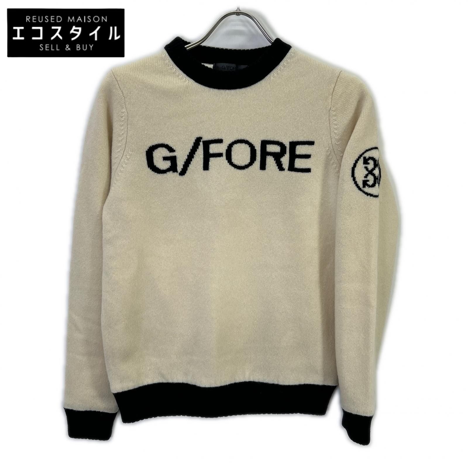 G/FORE　ジーフォア　アイボリー ウール×カシ×シルク ロゴ ニットトップス　36