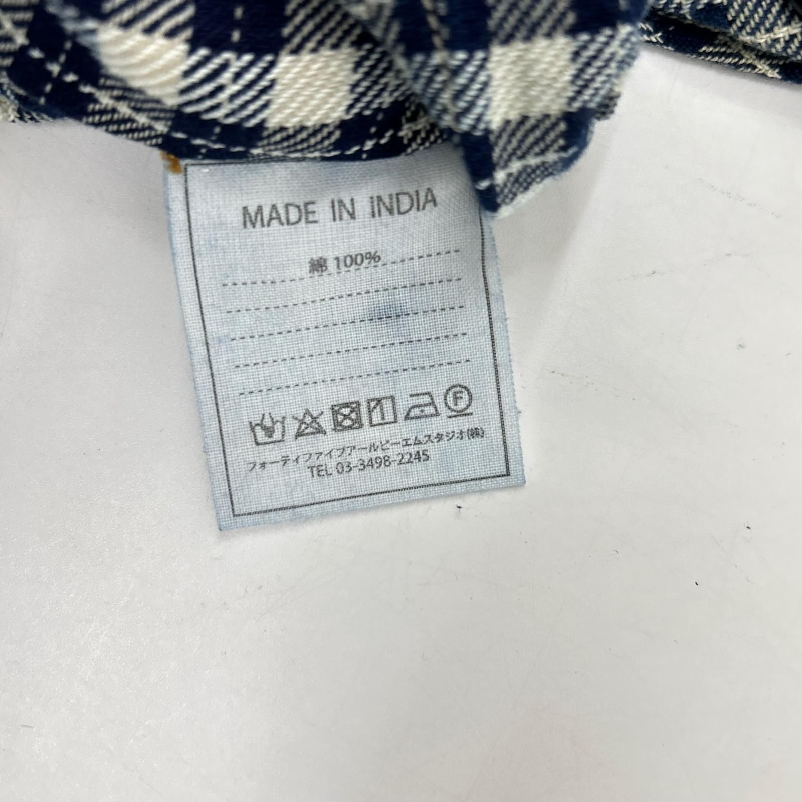 45R　フォーティファイブ アール　7085034 ネイビー×ホワイト コットン 藍インドネルチェック ワンピース　0