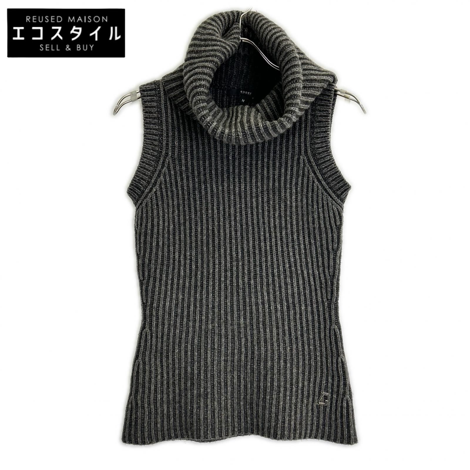 GUCCI　グッチ　249086 グレー キャメル100 タートルネックノースリーブニット　M 14,374円