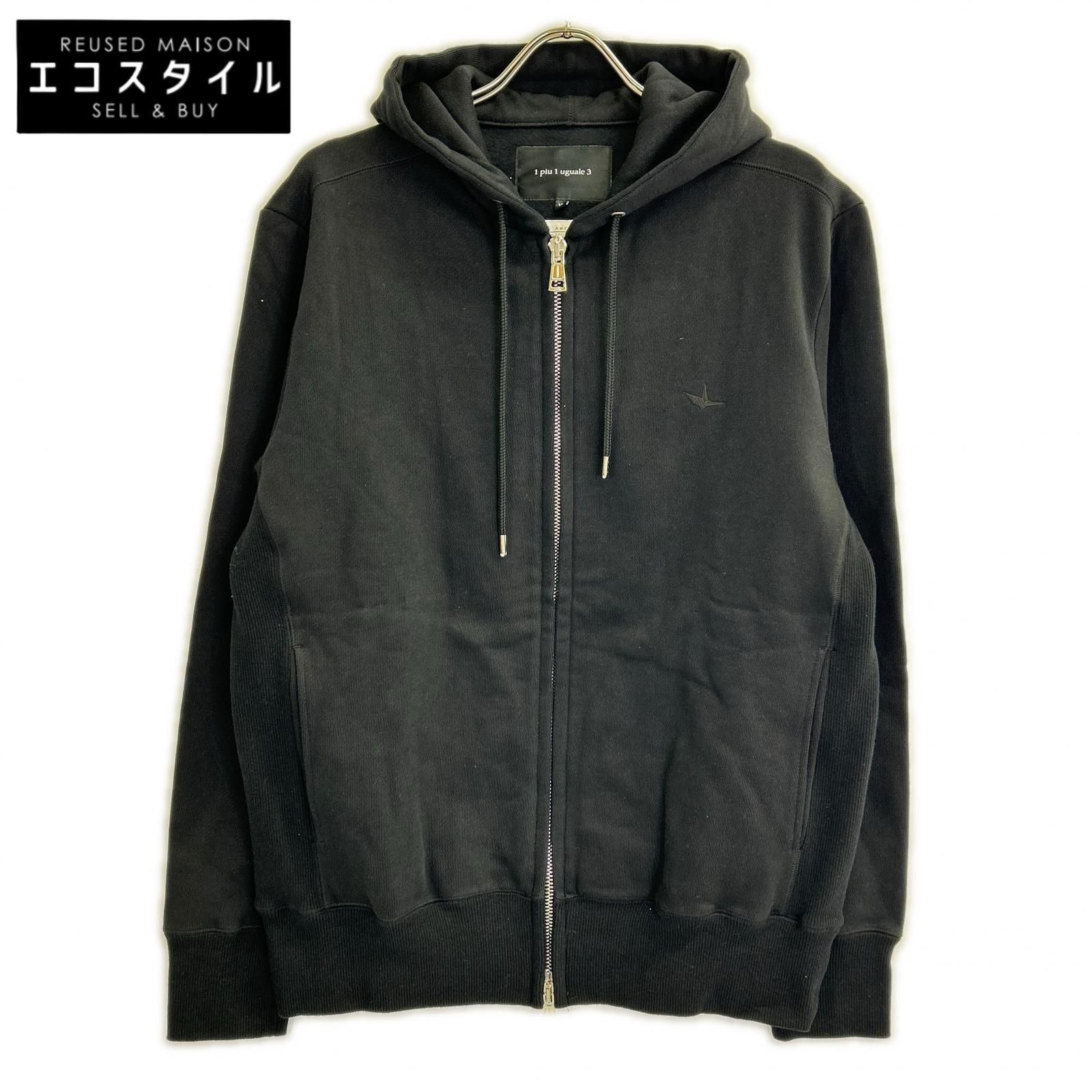 1piu1uguale3　ウノピゥウノウグァーレトレ　MRB659-COT396 ブラック SIC ZIP HOODED サイドリブニットジップアップパーカ ジャケット　VII